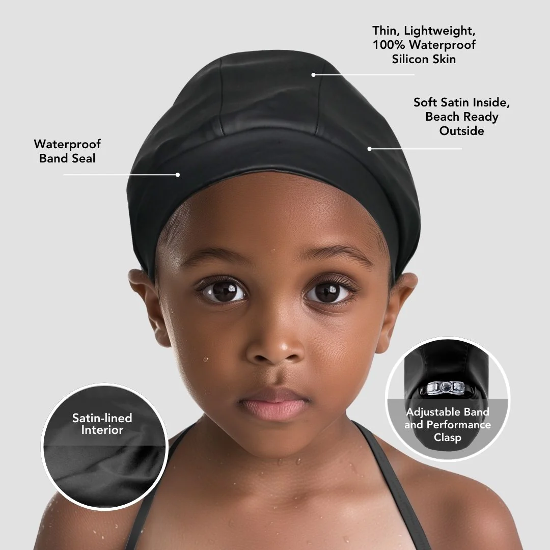 Hairbrella Satin-Lined Waterproof, Adjustable Kid's Swim Cap, Pearl Bundle (2) - Image 3